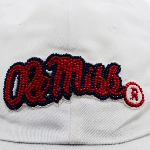 NEW Ole Miss White Beaded Adjustable Ball Cap Women’s Men’s Game Days - Picture 2 of 2